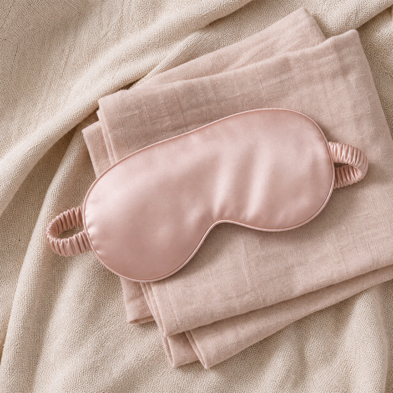 Unbranded satin eye mask on warm textile